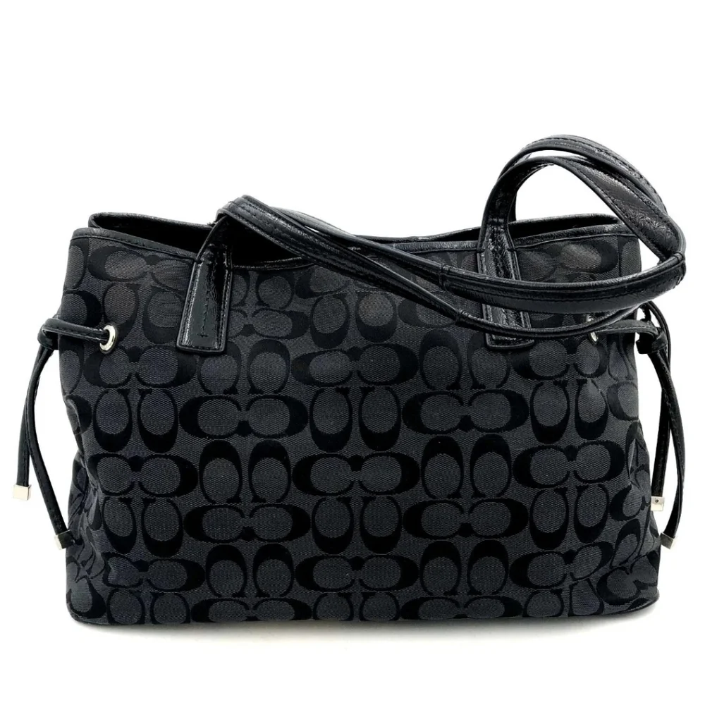 COACH Black Signature Satchel with Snakeskin Accent